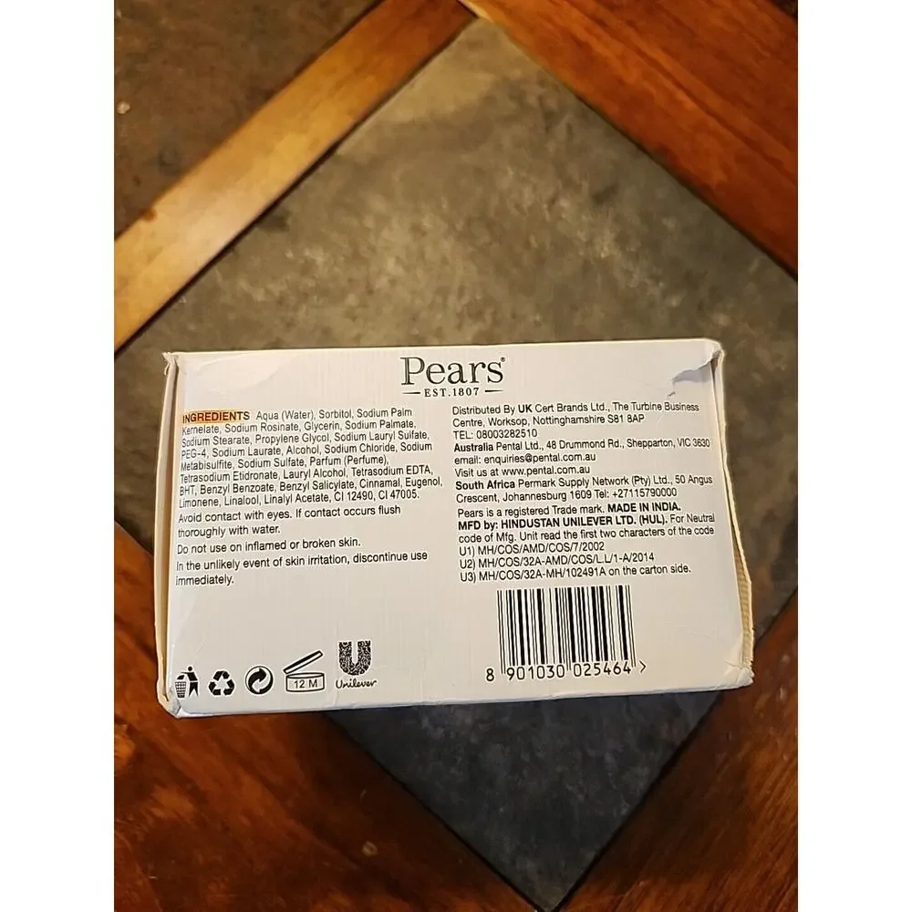 Pears Transparent Bar Soap Pure & Gentle with Natural Oils 4 x 100g